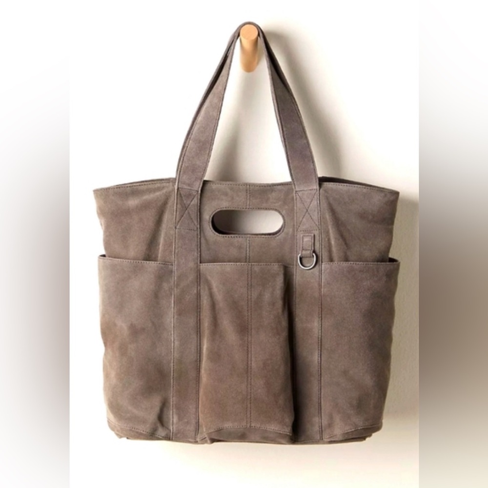 NWT Free People Suede Caravan Tote Charcoal Grey